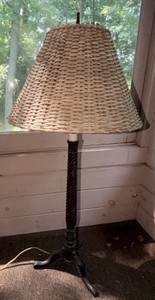 Traditional Twist Floor Lamp with Wicker Shade &amp Carved Tripod Base