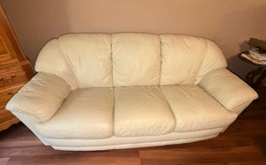 Cream White Leather 3 Cushion Sofa Couch  Approx. 80 W x 42 D x 36 H