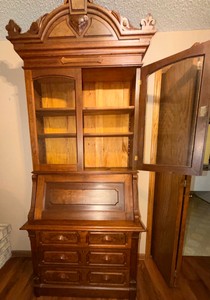 Antique Victorian Secretary Bookcase w Glass Display, Drop Front Desk &amp Drawers  Approx. 49 W x 25 D x 88 H