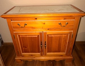Pine Accent Cabinet with Faux Marble Type Top  Storage Cabinet, Buffet, Console or Entry Cabinet