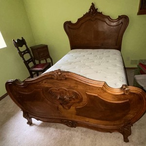 Antique French Provincial Full Size Bed w King Koil Posture Sense Mattress  Carved Wood Bedroom Set