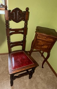 Antique Victorian Carved Chair &amp&nbsp Nightstand  Side Table  Matching Set
