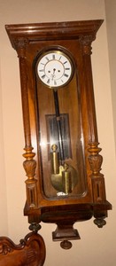 Antique Regulator Wall Clock with Brass Pendulum &amp Weights