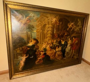 Large Framed Classical Renaissance Style Artwork  Ornate Gold Frame  Approx. 57 x 41