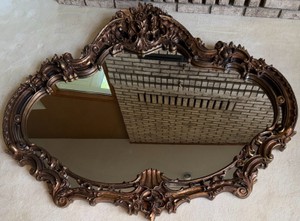 Large Ornate Baroque Style Wall Mirror  Bronze Finish  Approx. 60 x 49