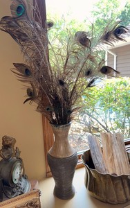 Large Decorative Floor Vase with Natural Peacock Feather Arrangement  Contemporary Home Dcor