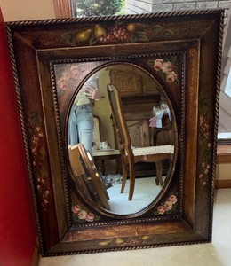 Large Hand Painted Italian Tuscan Style Wall Mirror  Fruit &amp Floral Decor  Approx. 40 x 32