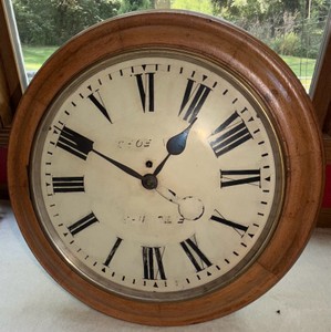 Antique Ogee Schoolhouse Wall Clock  Solid Wood Case  19th Century  Heavy