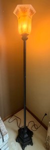 Vintage Torchiere Floor Lamp with Frosted Art Glass Shade  Working