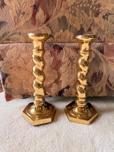 Pair Solid&nbsp Barley Twist Candlesticks  Polished Candle Holders