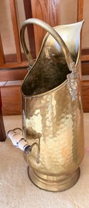 Vintage Hammered Brass Coal Hod  Kindling Bucket with Ceramic Handle