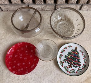 Vintage Silver Overlay Glass Serving Bowls, Holiday Plates &amp Candy Dish  6 Pieces