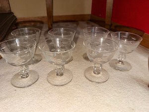 Set of (6) Vintage Etched Crystal Sherbet Dessert Coupe Glasses