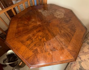 Antique Victorian Style Octagonal Walnut Parlor Table with Turned Pedestal Base
