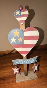 Primitive Americana Wooden Welcome Heart Tabletop Decor