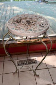 Vintage Cast Iron Plant Stand, Patio Accent Table or Garden Pedestal