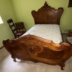 Antique French Provincial Full Size Bed w/ King Koil Posture Sense Mattress – Carved Wood Bedroom Set