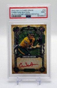 Christian Watson PSA 9 2022 Wild Card 5-Card Draw Auto Green Crystal 33 Rookie Football Card No. 58