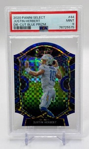 Justin Herbert PSA 9 2020 Select Die-Cut Blue Checkerboard Rookie Football Card No. 44