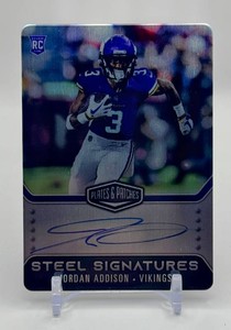 Jordan Addison 2023 Plates and Patches Steel Signatures 101300 Rookie Minnesota Vikings Football Card No. RSSJAD