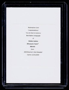REDEMPTION CARD Walker Jenkinds Best Ballers Autofraphed #BBA-WJ from 2024 Bowmans Best Baseball - Minnesota Twins