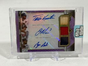 HUGE Minnesota Twins Triple Auto  Relic 27 - Joe Mauer, Torii Hunter, Byron Buxton 2022 Topps Triple Threads #ARC-HMB Numbered 1927 Baseball Card