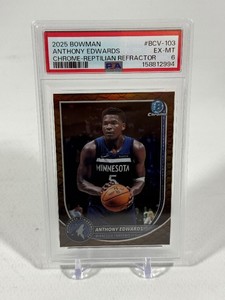 Anthony Edwards Reptiliam Refractor 2025 Bowman Chrome #BCV-103 PSA Graded 6 EX-MT Slab Minnesota Timberwolves Basketball Card
