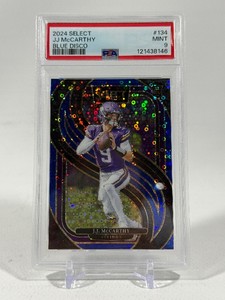 JJ McCarthy RC PSA Graded 9 Mint Slab 2024 Select Blue Disco prizm #134 Rookie Minnesota Vikings Football Card