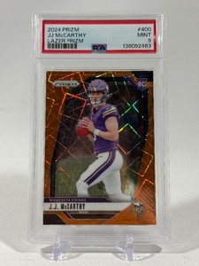 JJ McCarthy RC PSA Graded 9 Mint Slab 2024 Lazer Prizm #400 Rookie Minnesota Vikings Football Card