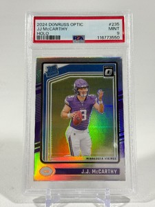 JJ McCarthy Holo RC PSA Graded 9 Slab 2024 Donruss Optic #235 Rookie Minnesota Vikings Football Card
