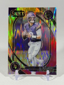 JJ McCarthy RC Red and Yellow Shock 2024 Select #246 Rookie Minnesota Vikings Football Card