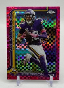 Justin Jefferson 2025 Topps Chrome Hot Pink X-Fractor Minnesota Vikings Football Card No. 195
