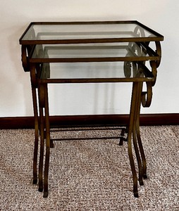 Set of 3 Vintage Glass and Brass Nesting Tables