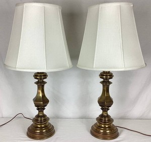Pair of Vintage Brass Table Lamps - 31.5H, 7 Diameter Lamp Base, 16 Diameter Shade