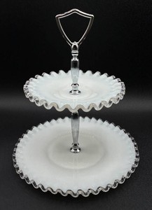 Fenton Silver Crest 2-Tier Tidbit Tray - 10H,  8.5 Round Bottom Plate