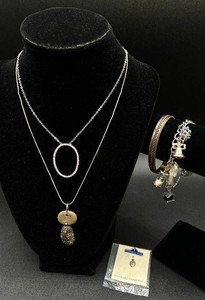 Collection of Sterling Silver Jewelry with Charm Bracelet