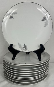 Vintage Fukagawa Arita Fine Porcelain Dinnerware Set- Silver Bamboo Pattern (#714)