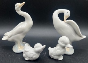 Vintage Lladro Procelain Goose Figurines and 2 Otagirl Duckling Figurines