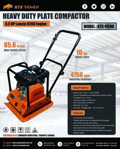 New 2026 ATS Power ATS-PC90 Heavy Duty Vibratory Plate Compactor  6.5 HP Loncin Gas Engine, 16 kN Impact Force