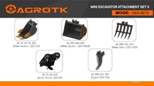New 2026 AGT 12EX-SET5 5-Piece Mini Excavator Attachment Set