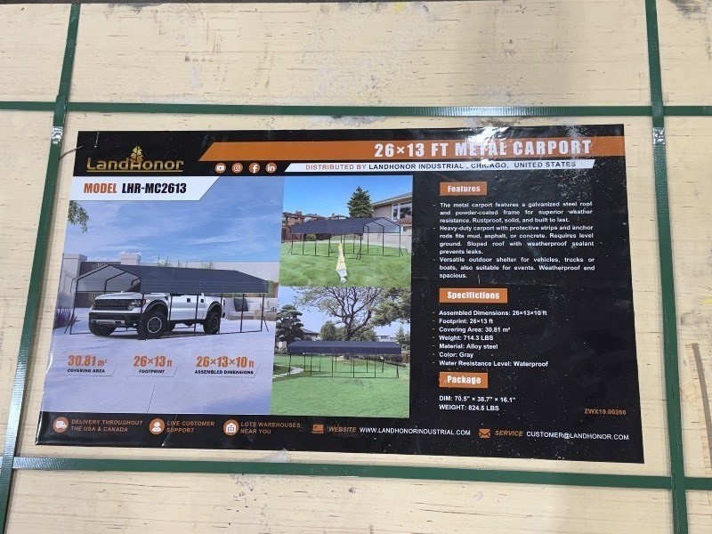 Landhonor 26 x 13 Ft Metal Carport (LHR-MC2613)
