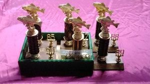 Various fishing trophies