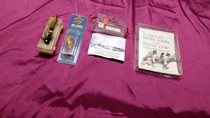 Vintage Joe Camel lure,1994 Holey Cow The Dairy State Muskie Bait, Dakota Quick Strike, and Bumble Bee fishing lure