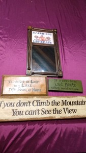 Needlepoint Mirror and 3 signs