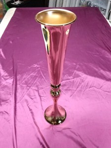 6 new tall gold tone metal vases