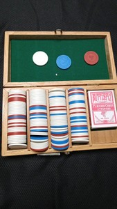 Vintage poker chip set in a wood box