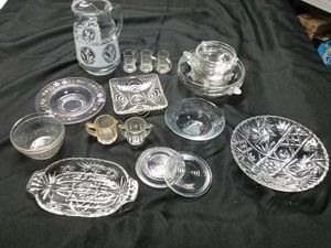 Lot of glassware including lg glass lids