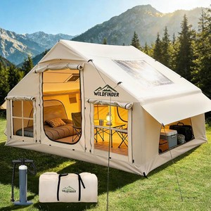 $300 Inflatable Tent with Skylight & Stove Jack,Blow Up Tents, Hot Tent  4-6 Person,Quick Setup, Waterproof Oxford Inflatable House for Camping, Family Air Glamping Tent with Pump for Adult