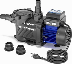 $129 AQUASTRONG 34 HP Above Ground Pool Pump with Timer, 1.25&1.5adapter, 115V, 4332GPH, High Flow, Powerful Self Primming Swimming Pool Pumps with Filter Basket