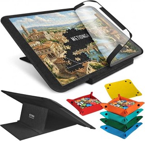 1000 Pieces Jigsaw Puzzle Board with 6 Colored Sorting Trays & Cover, Lightweight Felt Puzzle Mat with Mult Angle Adjustable Stand, Portable Puzzle Table with Non-Slip Surface for Adults